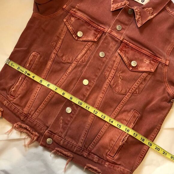 NWT AMO denim jean jacket Size M distressed rust coral Country Nashville Rodeo - Picture 13 of 16